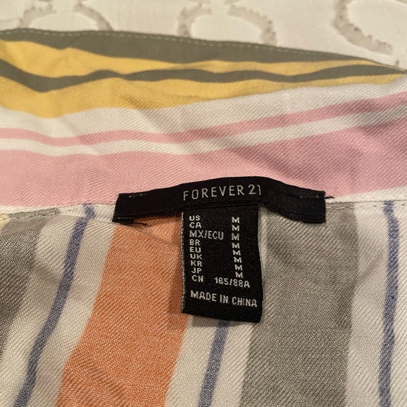 NWOT Forever 21 Colorful Striped Self Tie Button Down - Picture 6 of 7